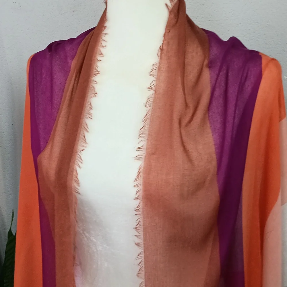 A New Day Women's Multicolor Stripped Wide Long Fringe Edge Scarf / Wrap